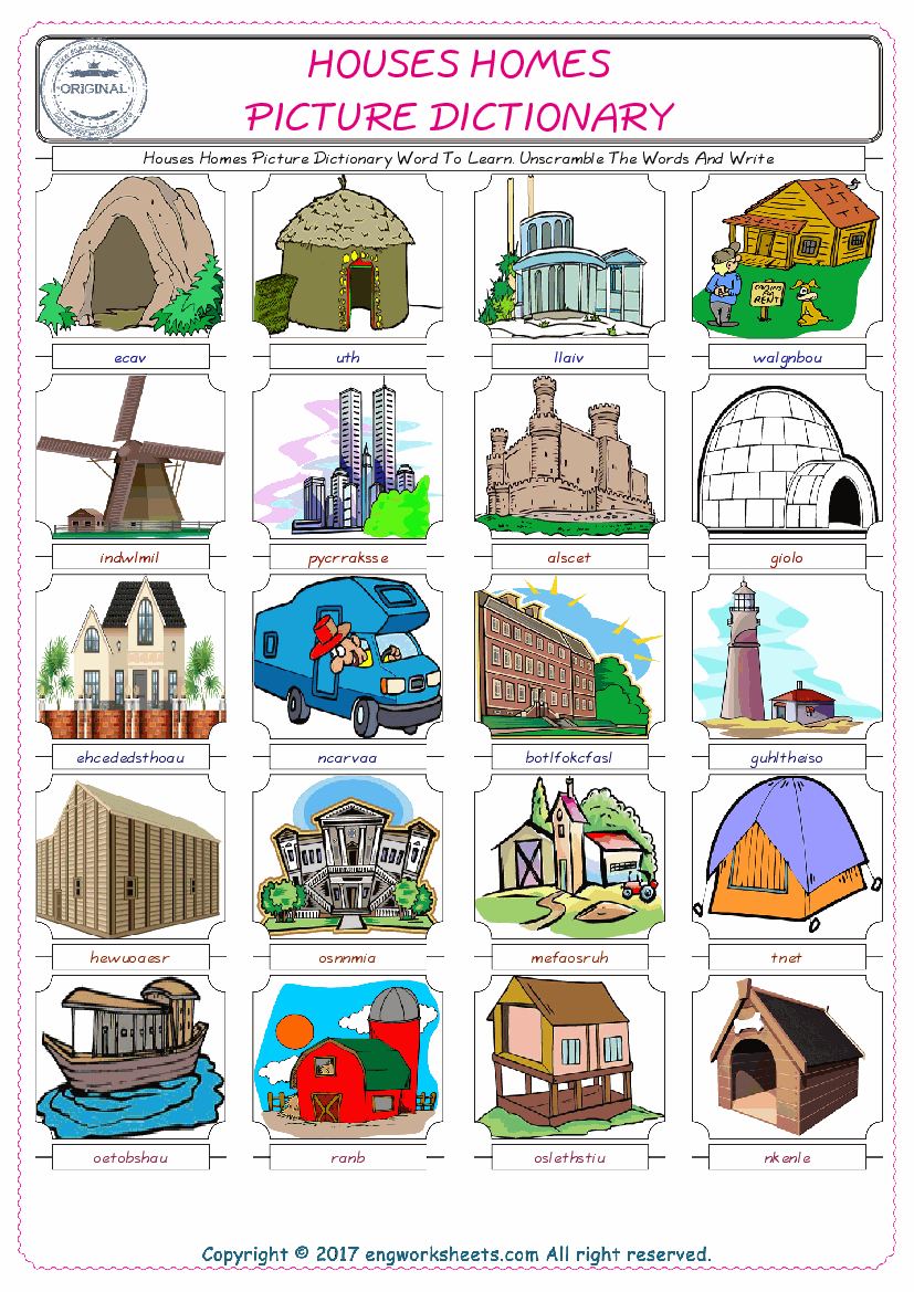  Houses Homes ESL Worksheets For kids, the exercise worksheet of finding the words given complexly and supplying the correct one. 